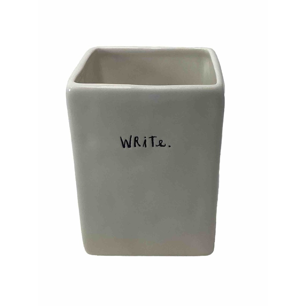 Rae Dunn Artisan Collection White Ceramic "Write" Office Décor Pencil Pen Holder